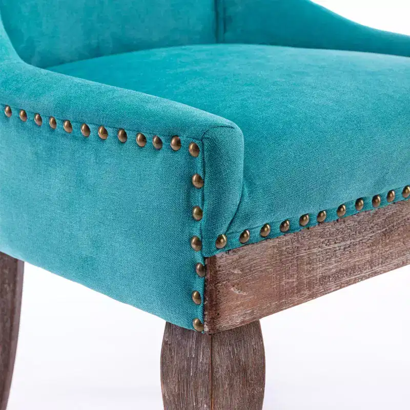 Okak Retro Dining Chairs Set of 2, Comfy Fabric Chairs with Thick Cushions, Kitchen Side Chairs with Solid Wood Legs Bronze Nail Head