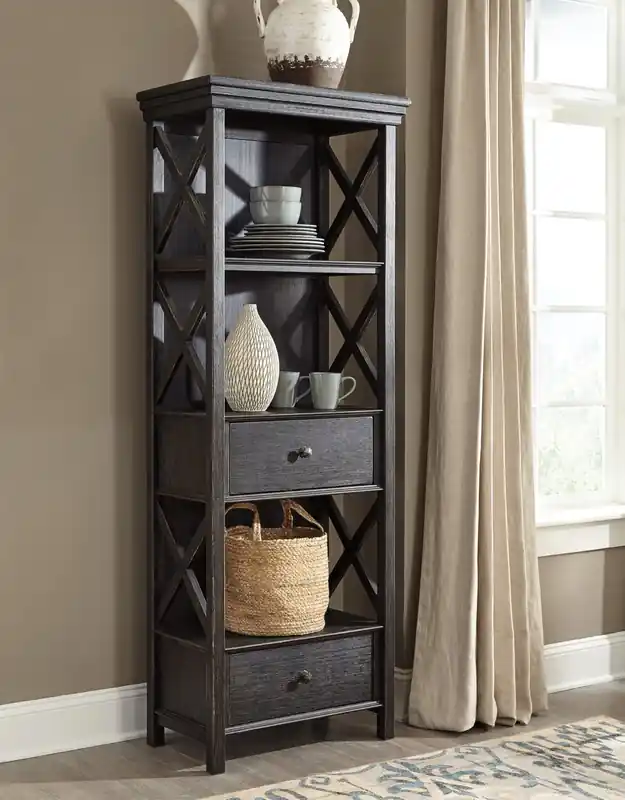 Display Shelft with Storage Drawers, 25.4W - Rustic Black