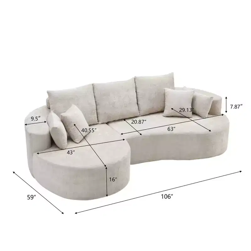 Christopher Knight Home Shamus 106 Modern Cozy Upholstered 4 Seater Curved Sectional Sofa with 7 Pillows