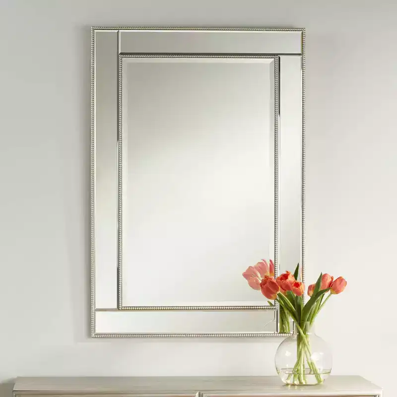 Rectangular Vanity Wall Mirror Champagne Beaded Frame Beveled Edge 27