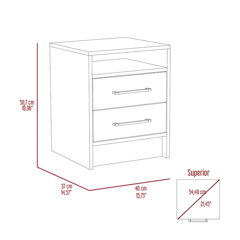 TUHOME Eter 2-Drawer Nightstand End Table with Metal Handles and Open Shelf