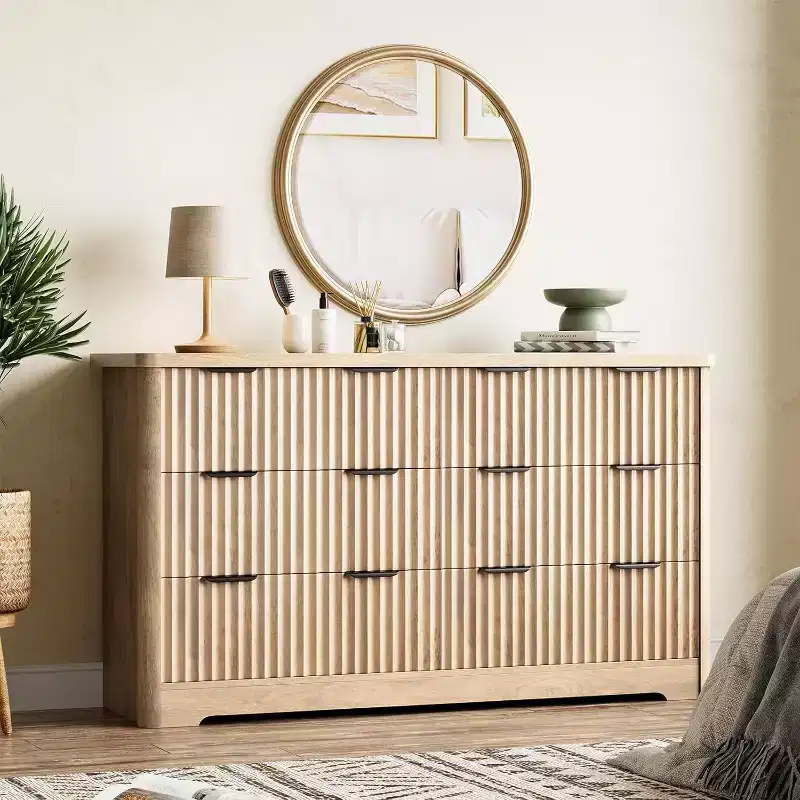 Acekool Fluted 6-Drawer Dresser  Modern Storage with Wavy Design & Sturdy Wood Top