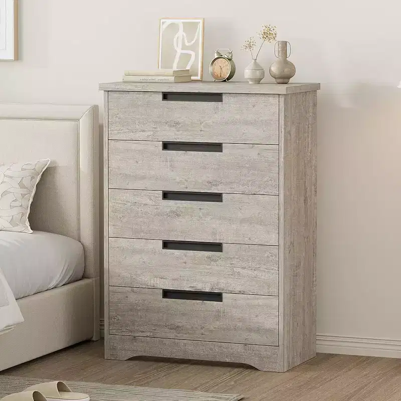 Acekool Modern 5-Drawer Dresser in Gray - Recessed Handles, Spacious Storage for Bedroom Nursery Entryway