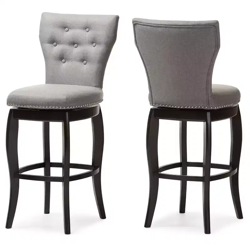 29" Fabric Upholstered Button Tufted Swivel Barstool Gray: Rubberwood Frame, Polyester Upholstery