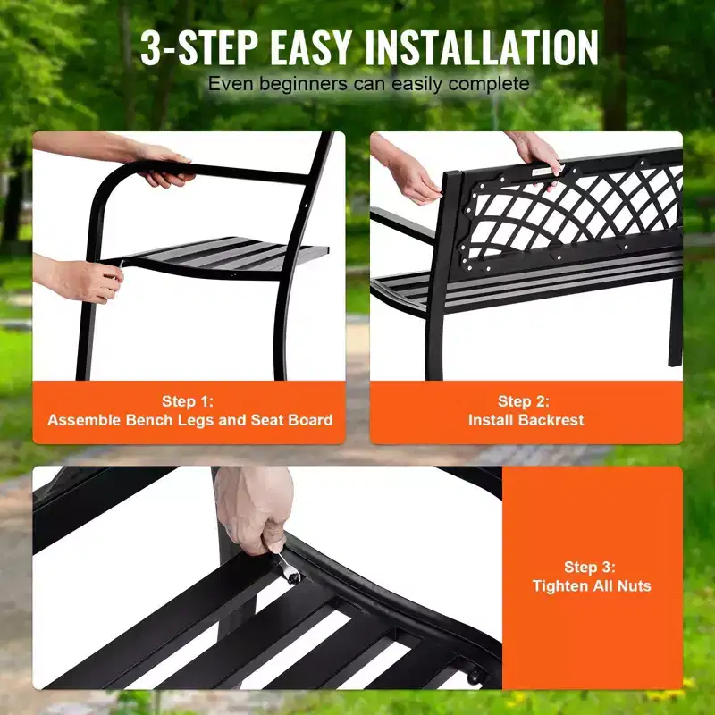 46-Inch Metal Garden Bench with Backrest and Armrests, 480 LBS Capacity