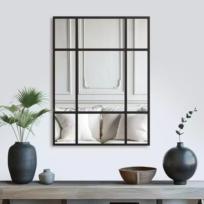 PexFix 39x30 Rectangle Wall Mirror Window Framed Bathroom Mirror Black