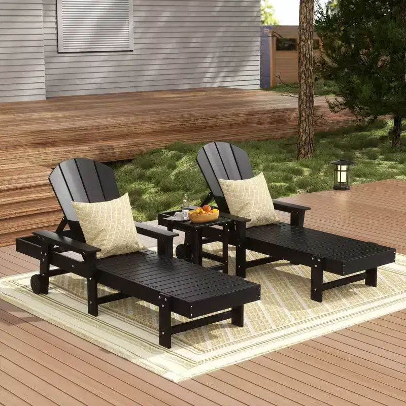 WestinTrends Malibu 3 Piece Adirondack Reclining Chaise Lounge With Arms & Wheels