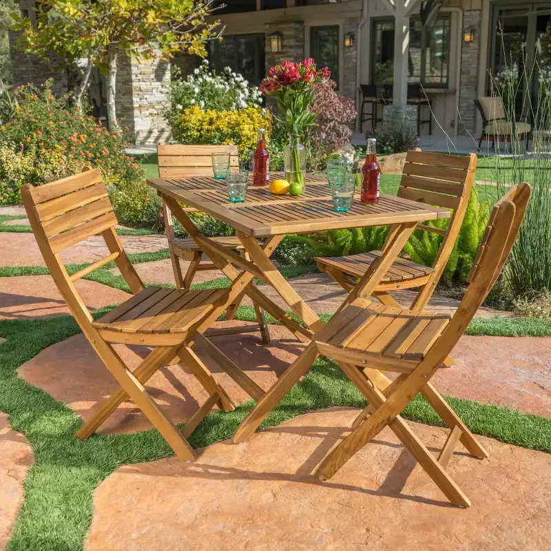 GDFStudio Rabion Outdoor 5 pcs Acacia Wood Foldable Dining Set