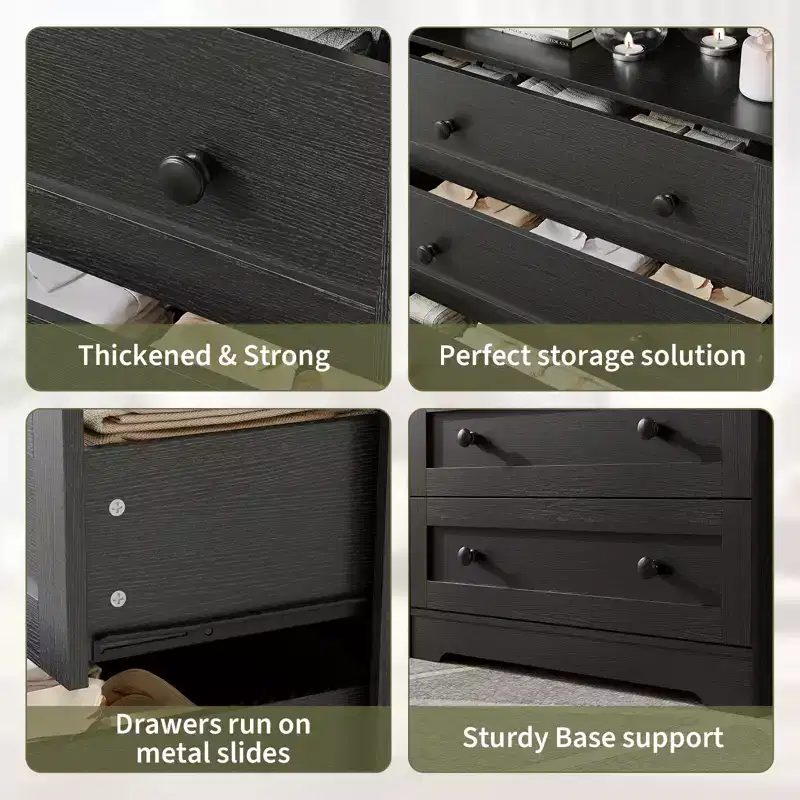 Wood 4-Drawer Dresser with LED Lights & Charging Station