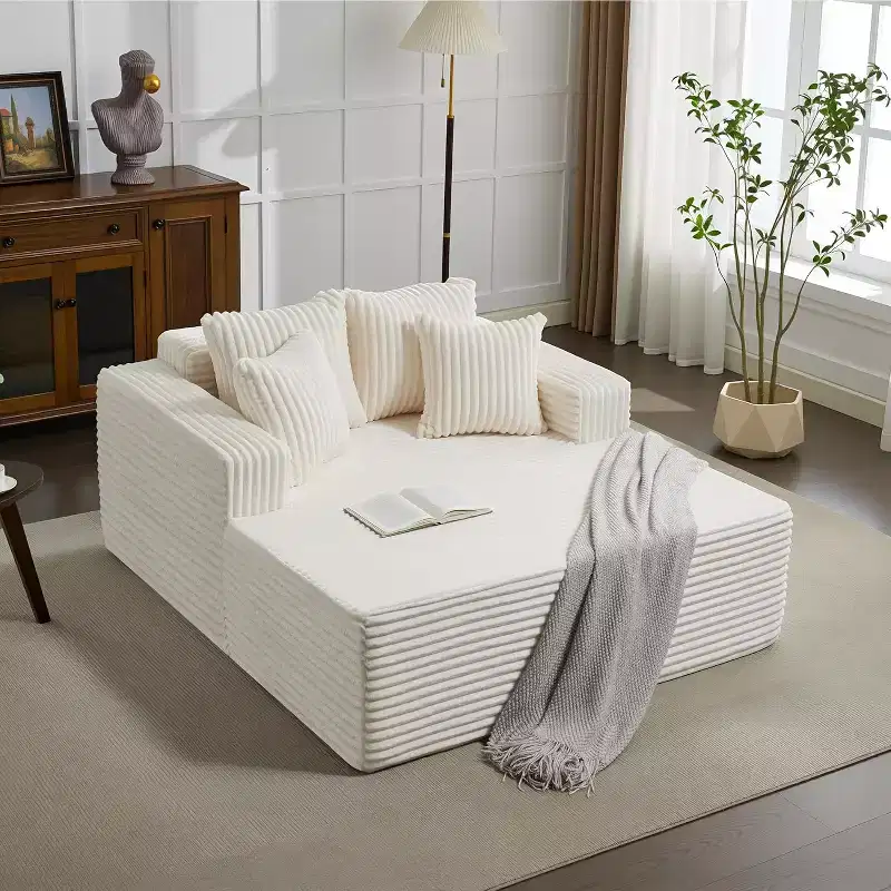 Oversized 2-Person Bean Bag Chaise Lounge Sofa Bed with 4 Pillows, for Living Room and Bedroom