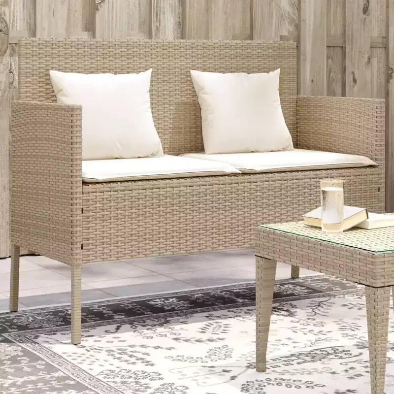 vidaXL Patio Bench with Cushions Park Outdoor Loveseat Furniture Poly Rattan