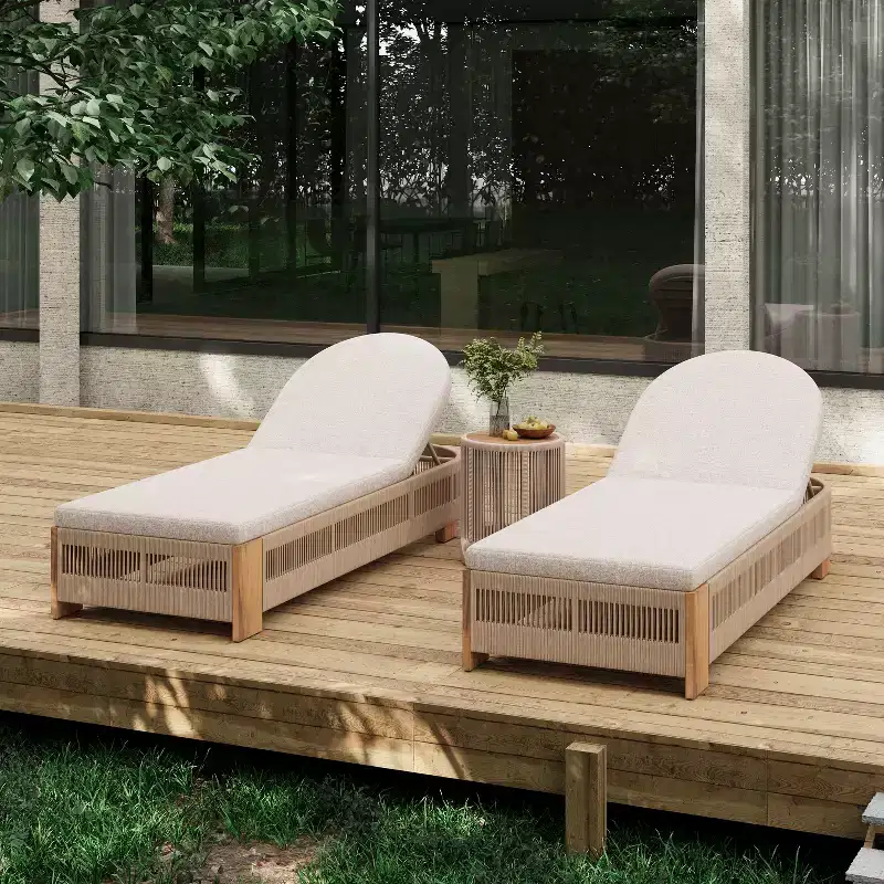 Christopher Knight Home Lariya 3 Piece Outdoor Acacia Wood Chaise Lounge and Side Table Chat Set