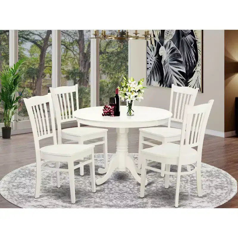 Black Round Dining Set with Beige Linen Chairs, Seats 4, 5-Piece