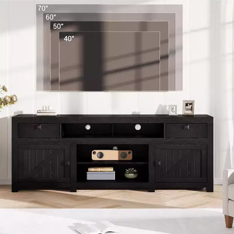 Wood Farmhouse TV Cabinet with 2 Drawers & 2 Cabinets