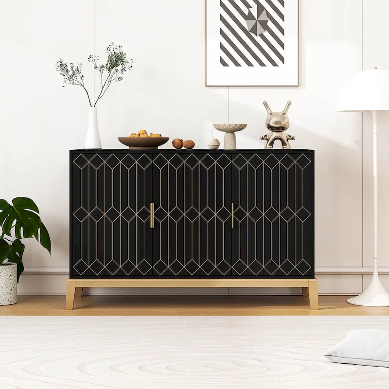 3-Door Sideboard Buffet Cabinet - Black and Gold