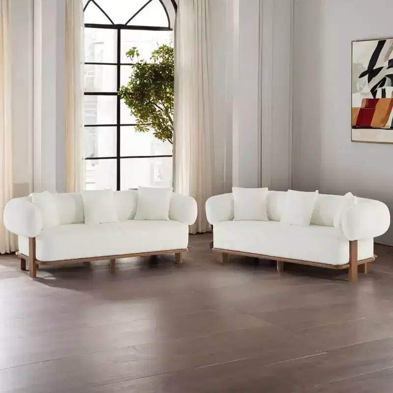 Christopher Knight Home Jose 82 " Rubberwood Boucle Upholstered 3 Seater Curved Sofa with Pillows (Set of 2 ) Beige