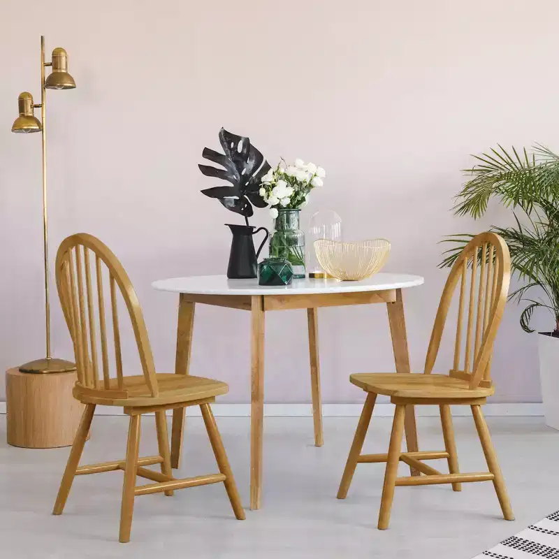 Set of 2 Vintage Windsor Dining Side Chair Wood Spindleback Natural