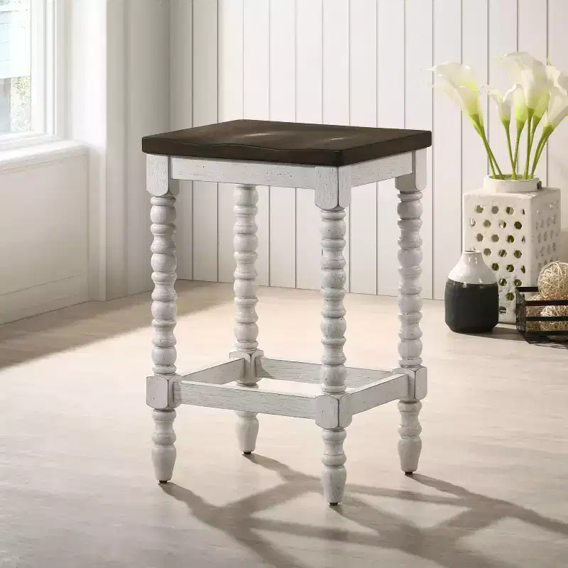 24/7 Shop At Home Nolte Farmhouse Counter Height Barstools: Set of 2, Dark Walnut/Antique White