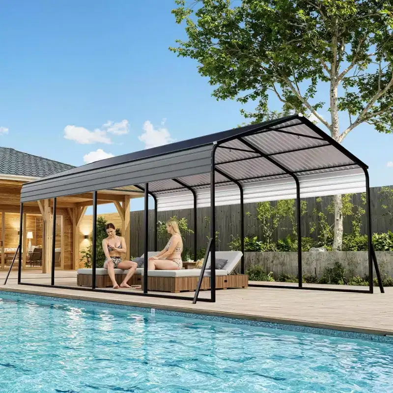 12 x 20 FT Heavy-Duty Steel Carport Shelter with Anchor Kit