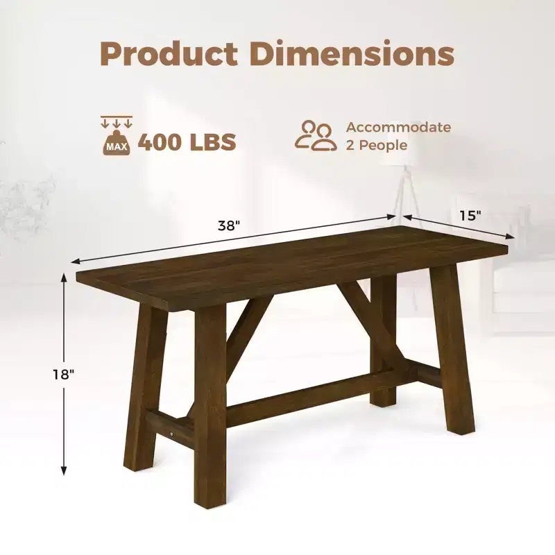 1/2 PCS Wooden Dining Bench Farmhouse Shoe Bench Entryway Seat with Rubber Wood Frame