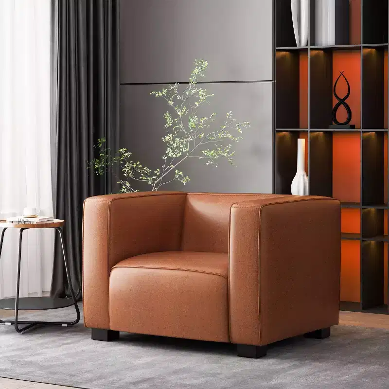 Contemporary Faux Leather Club Chair – Tuxedo Design, Birch Wood Legs, 300 lb Capacity