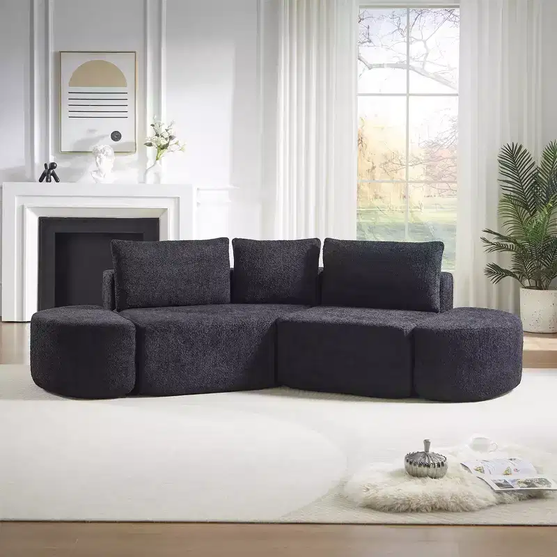 Clihome 106.3-inch V-Shape Modular Sectional Sofa with Throw Pillows, Ottomans