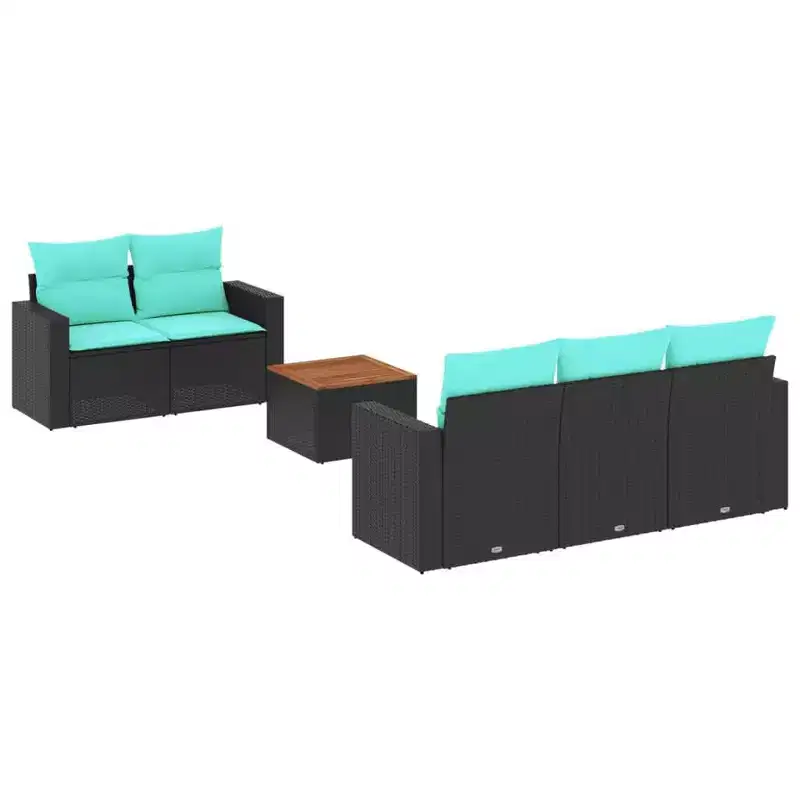 vidaXL 6 Piece Patio Sofa Set with Cushions Black Poly Rattan