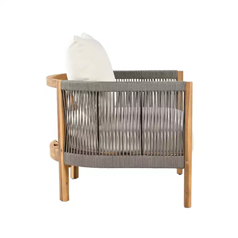 Christopher Knight Home Celeste Patio Rope Weaving Acacia Wood Upholstered Club Chair