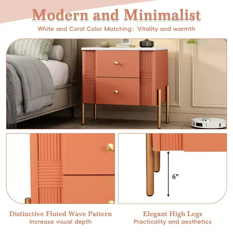 Christopher Knight Home Eilidh Modern Wood and Metal Nightstand with 2 Drawers
