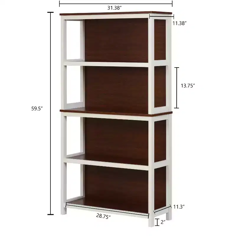 LuxenHome 4-Shelf 59.5 H x 31.38 W Cherry and White Manufactured Wood Bookcase Brown