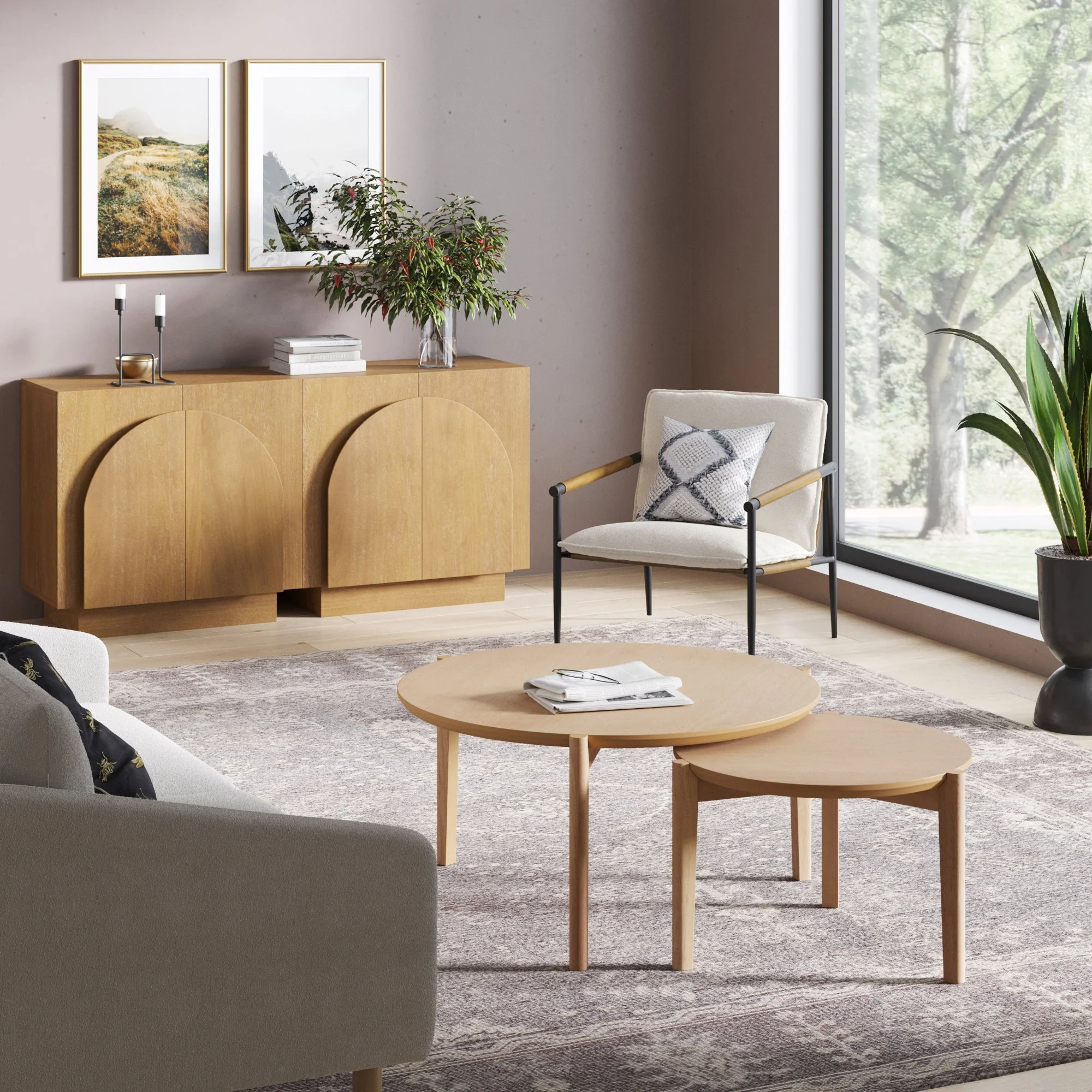Wood Arched TV Console Stand for TVs up to 65 Light Brown