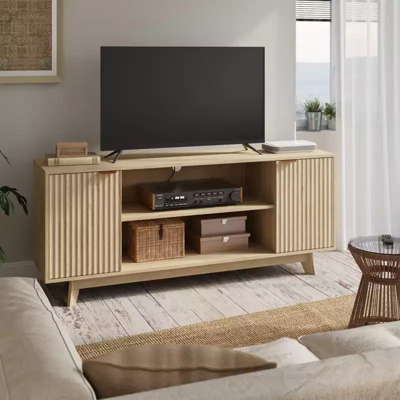 EROMMY Tv Cabinet With 2 Doors And Open Shelves