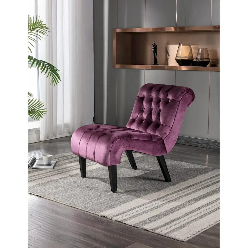 Velvet Armless Accent Chair, Button Tufted Slipper Chair, Side Chair, Lounge Chair