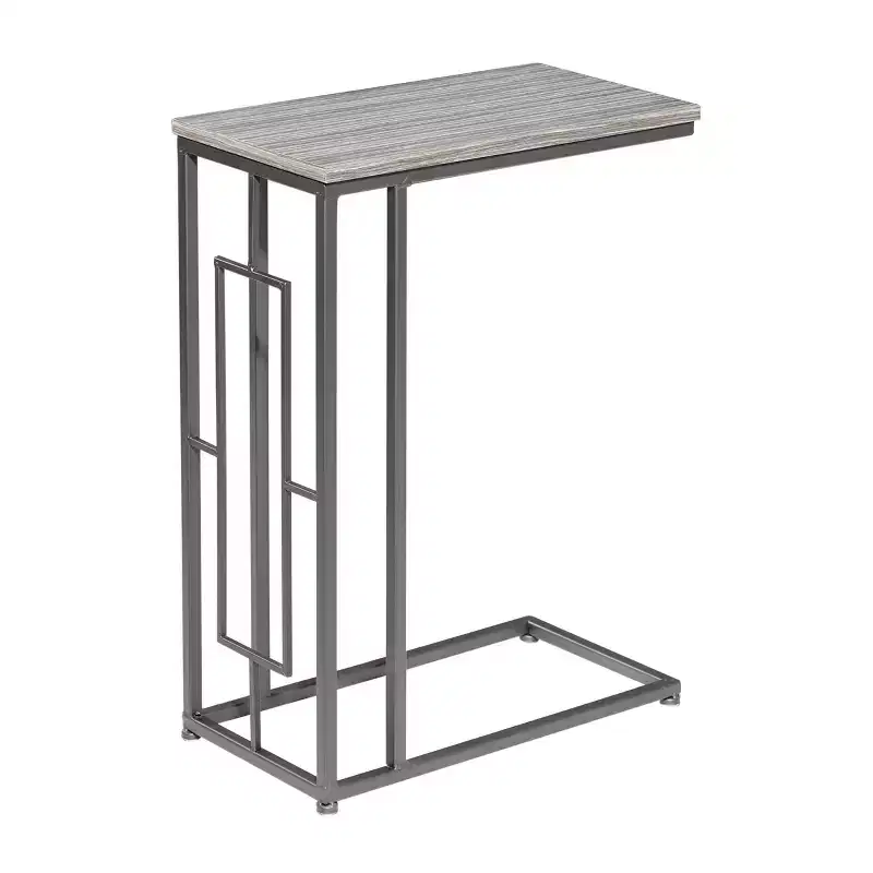Contemporary Iron and Wood C-Table Accent Table - Light Gray, 26