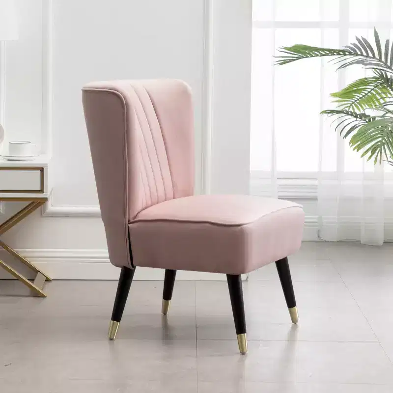 Pink Velvet Upholstered Accent Chair with Wood Legs