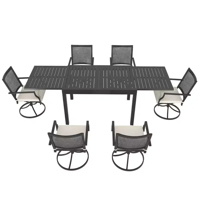 Mondawe 7-Piece Outdoor Dining ,With 1 Piece Extendable Rectangle Table and 6 Piece 360 Degree Swivel Chair Patio Set