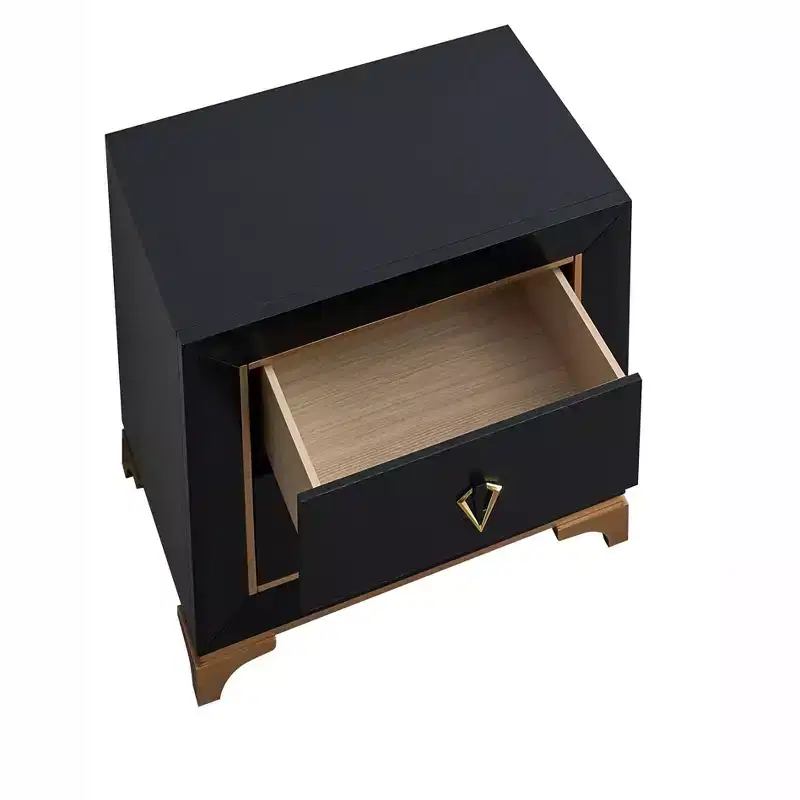 Passion Furniture Kramer Black and Gold 2-Drawer 24 in. W Nightstand
