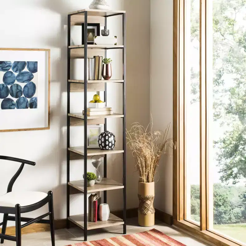7-Shelf Etagere | Oak Veneer & Black Iron | 78.8
