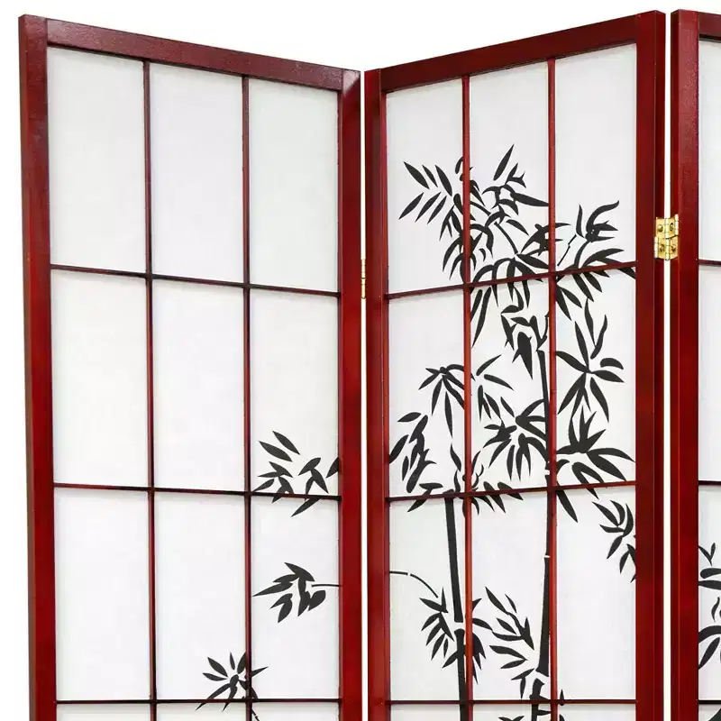 Oriental Furniture 6' Tall Lucky Bamboo Shoji Screen 6 Panels Rosewood: Fiber-Reinforced, No Assembly Required