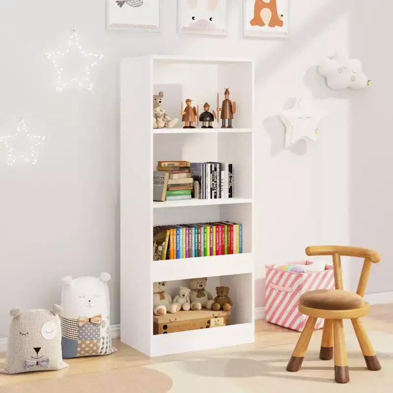 Okak Minimalism Kids Bookshelf, Storage Shelves with 4-Tier, Toy Storage case for Kids Room, Living Room, Playroom, White
