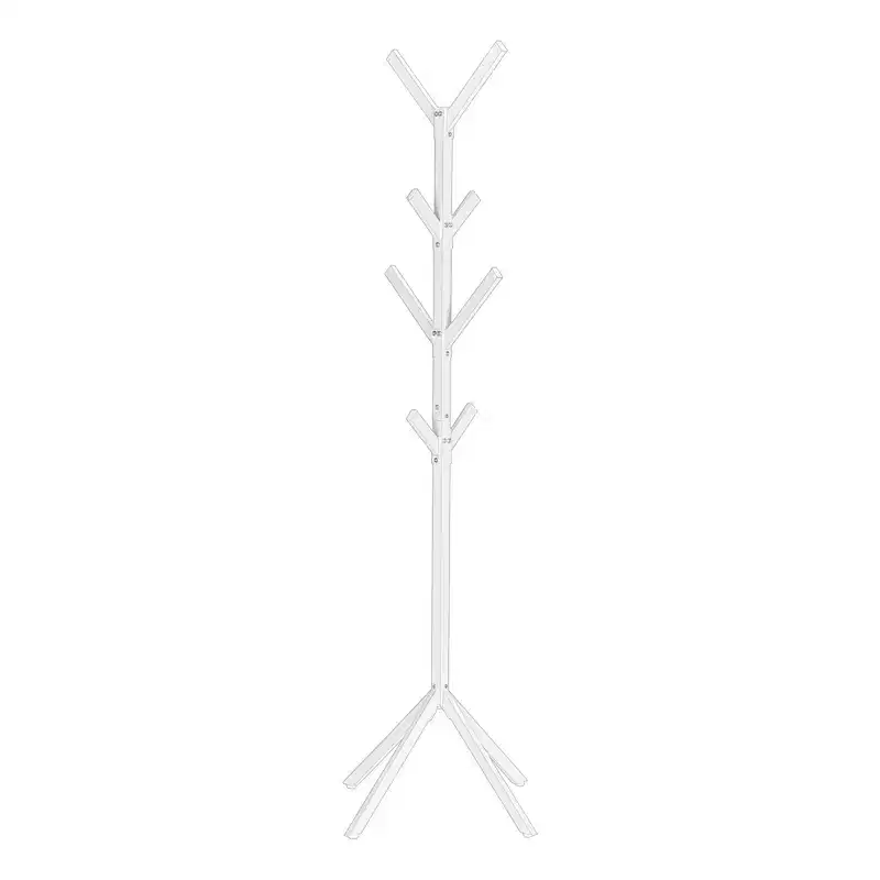 Freestanding Coat Rack with 8 Hooks, Contemporary Hall Tree with Metal Frame, Entryway Storage for Living Room, Bedroom, White