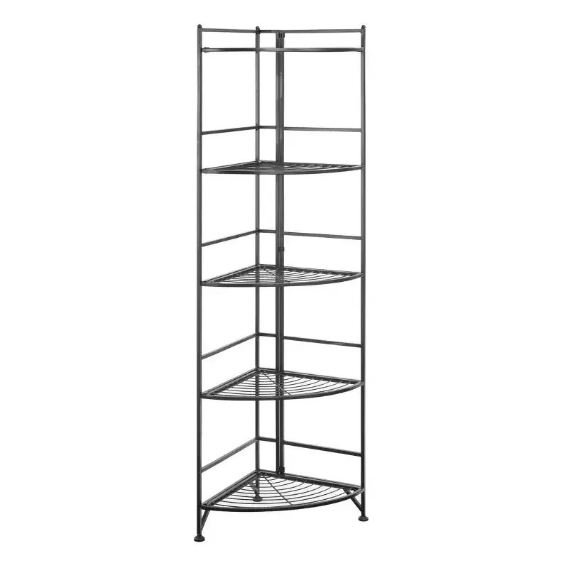 5-Tier Folding Metal Corner Shelf – 57.5 in Tall, Space-Saving Storage