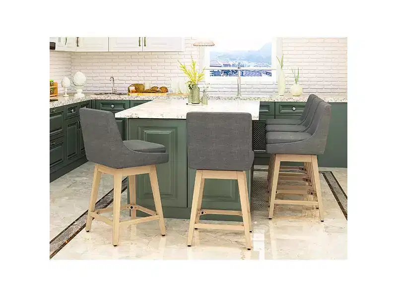 Blue Linen Swivel Counter Stool, Set of 2 (Metal Frame, Upholstered)