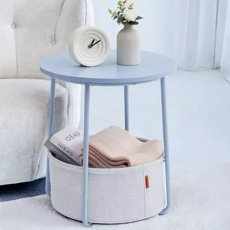 Small Side Table with Storage Round End Tables Living Room Side Tables for Small Spaces Bedroom Pale Blue and Ice Blue