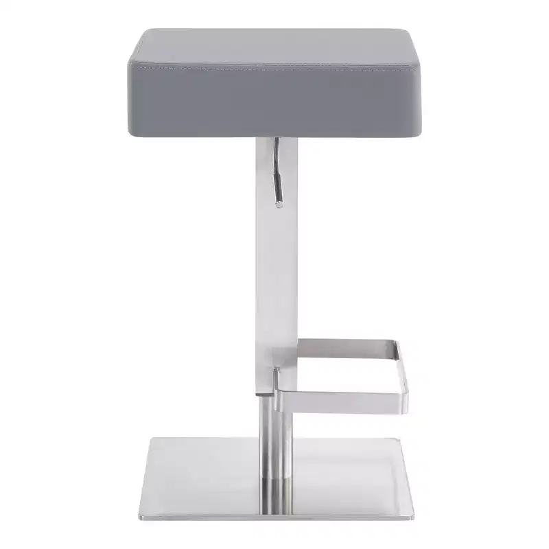 Kaylee Adjustable Faux Leather Metal Swivel Barstool: Brushed Stainless Steel, Footrest - Armen Living