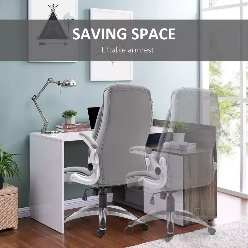 Vinsetto High Back 360 Swivel Ergonomic Home Office Chair with Flip Up Arms, Faux Leather Computer Desk Rocking Chair, Grey