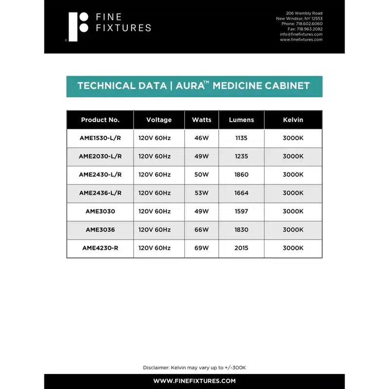 Fine Fixtures Smart Bathroom Medicine Cabinet, Aluminum, Recessed/Surface Mount