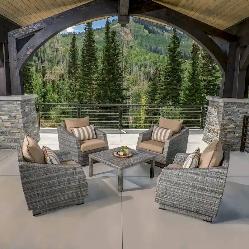 Cannes 5 Piece Subrella Outdoor Patio Club & Table Chat Set