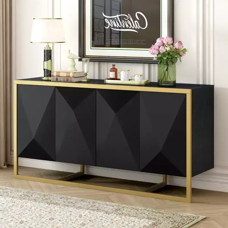 Mahogany Veneer Modern Sideboard with Unique Metal Legs, Versatile Storage Cabinets