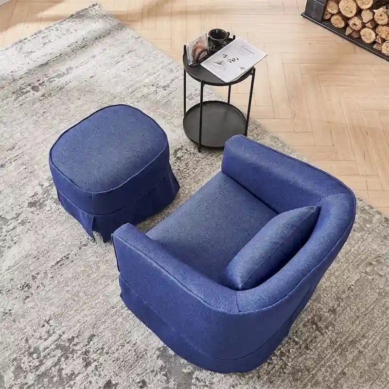 Swivel Barrel Chair with Ottoman and Black Metal Base
